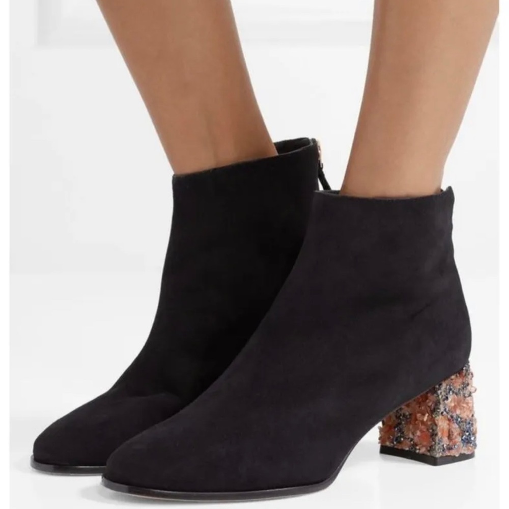 Sophia Webster Stella Black Suede Embellished Ankle Boots 8.5